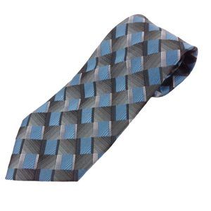 Taylor & Henry Necktie Blue Gray Plaid Polyester